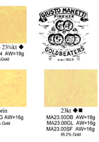 gold, silver and metal leaf color charts