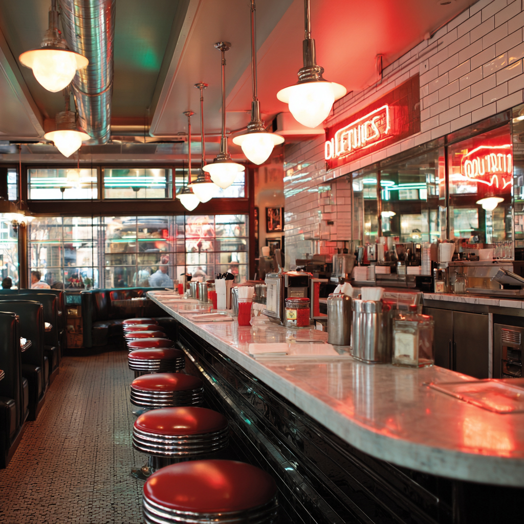 Diner style lighting and neon accents