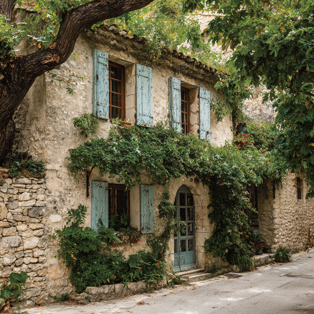 French Country stone and shutters
